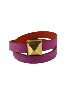 Hermes Bracelet Infini Purple Red Leather Double Strand Gold